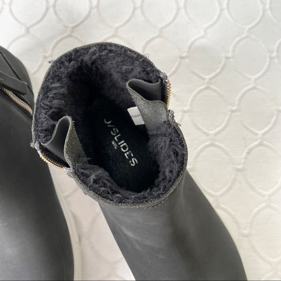 J/Slides Poppy Shearling Leather Booties Zipper Faux Fur Lined Waterproof Size 8 - Picture 16 of 16